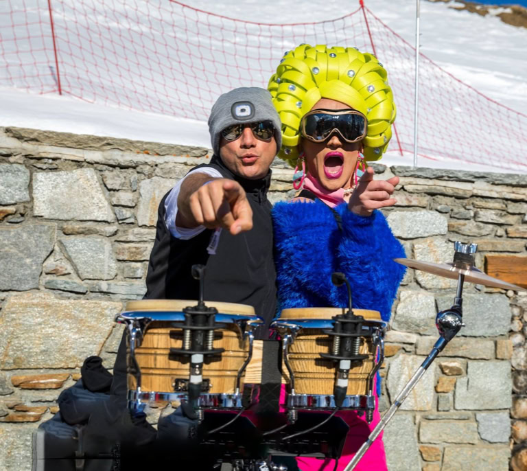 David H on stage at European Snow Pride in Tignes, France.
