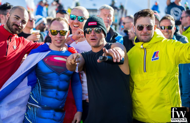 David out in the crowd Performing at European Snow Pride in Tignes, France.